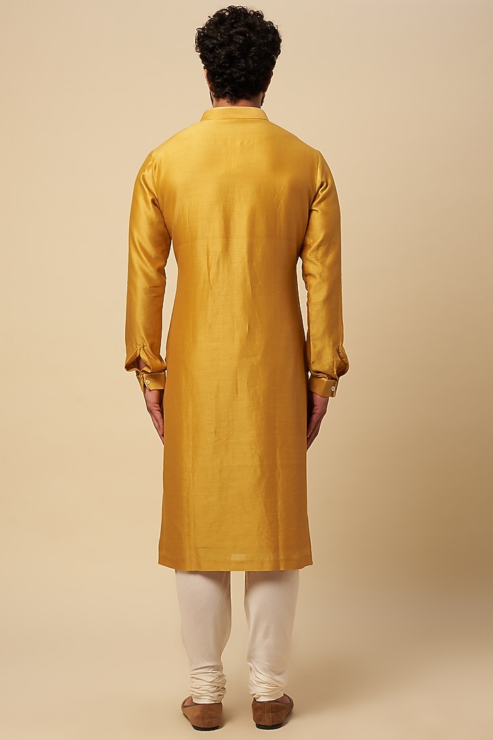 Mustard Cotton Silk Thread Embroidered Kurta Set by Dhruv Vaish at Pernia's Pop Up Shop