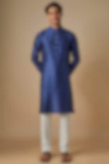Blue Silk Kurta Set by Dhruv Vaish at Pernia's Pop Up Shop