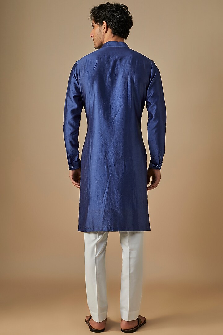 Blue Silk Kurta Set by Dhruv Vaish at Pernia's Pop Up Shop