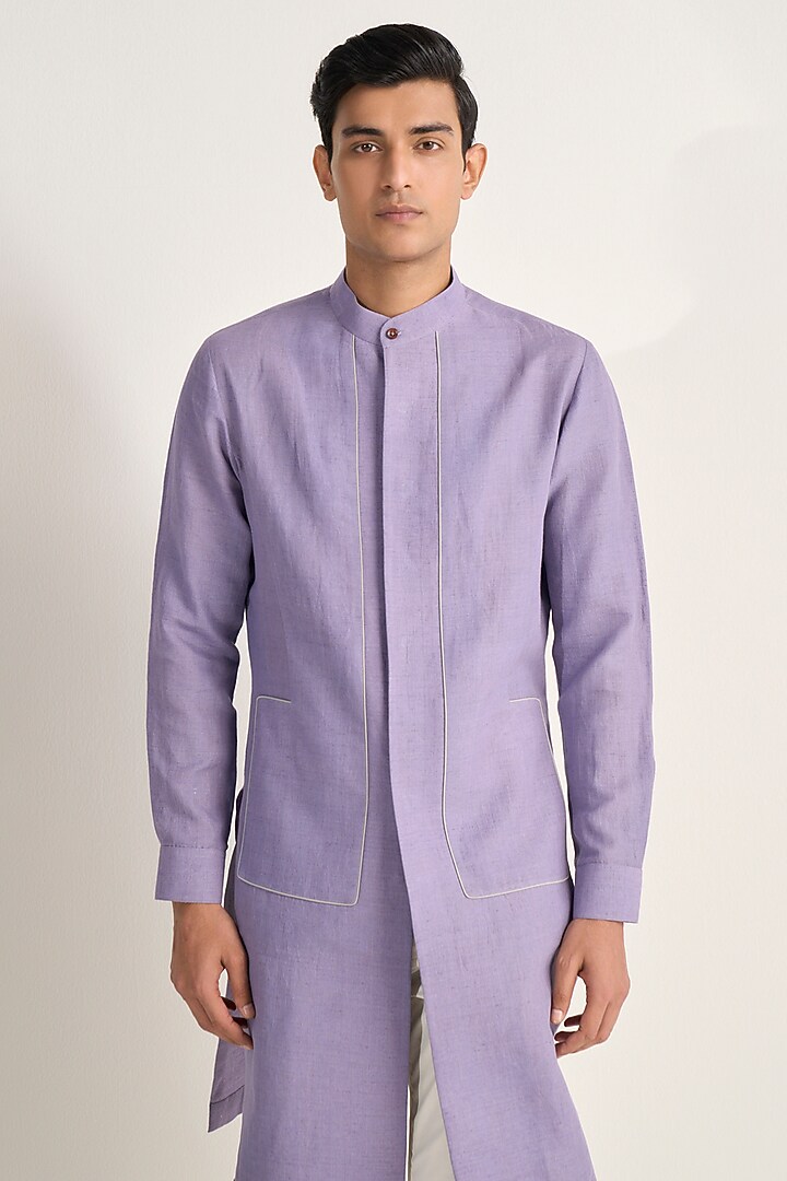 Iris Cotton Handloom Cotton Linen Kurta Set by Dhruv Vaish at Pernia's Pop Up Shop
