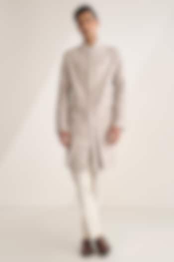 London Fog Raw Silk Embroidered Kurta Set by Dhruv Vaish at Pernia's Pop Up Shop