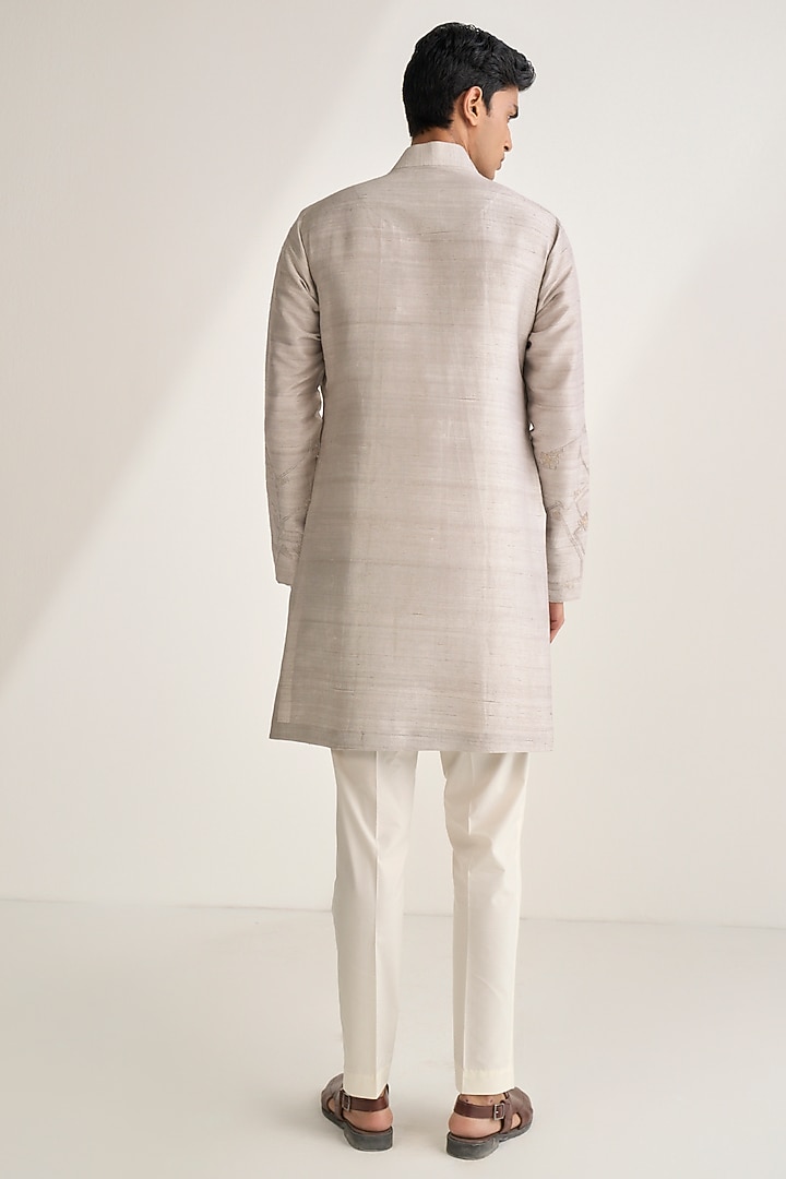 London Fog Raw Silk Embroidered Kurta Set by Dhruv Vaish at Pernia's Pop Up Shop