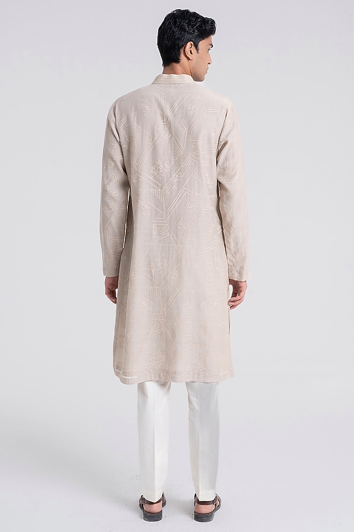 Moon Rock Colored Chanderi Embroidered Kurta Set by Dhruv Vaish at Pernia's Pop Up Shop