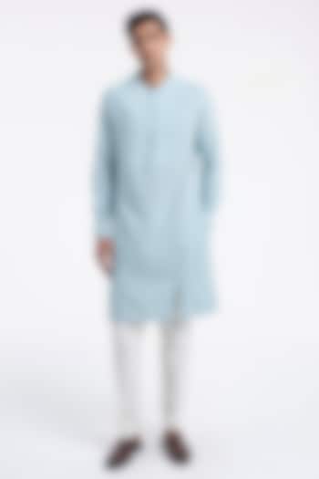 Powder Blue Cotton Silk Thread Embroidered Kurta Set by Dhruv Vaish at Pernia's Pop Up Shop