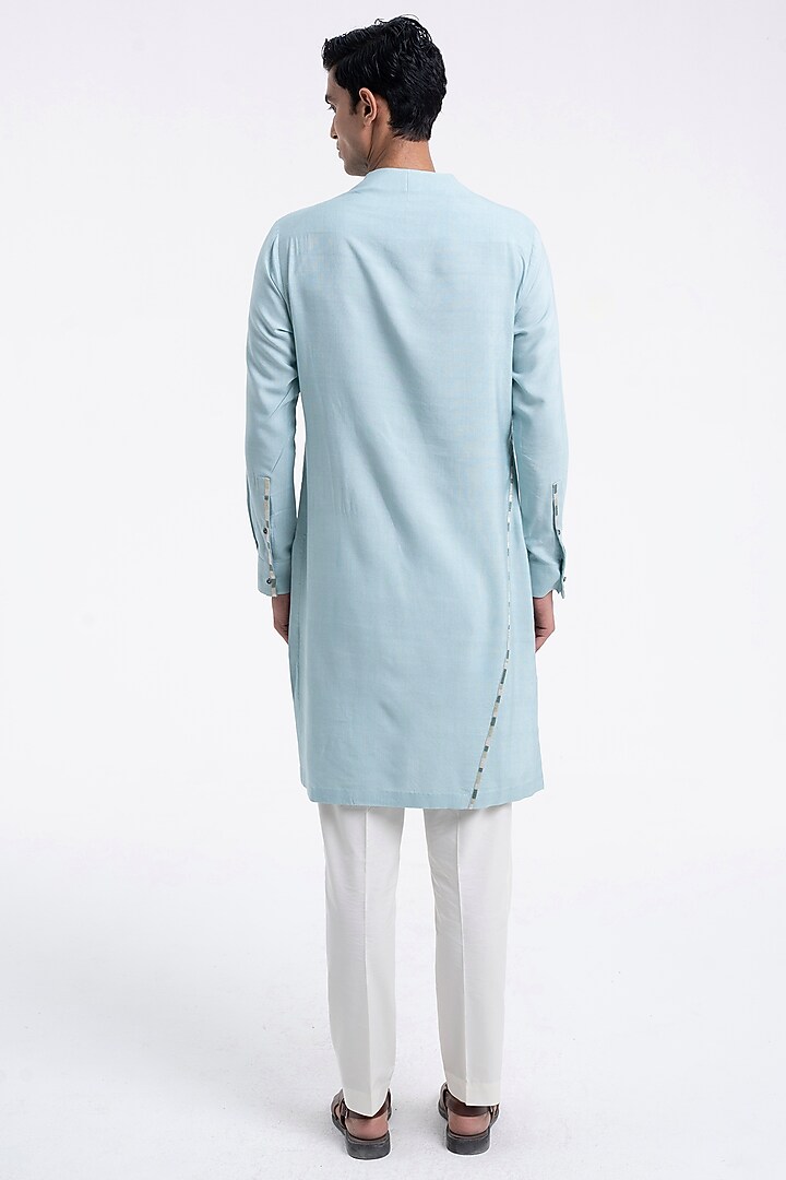 Powder Blue Cotton Silk Thread Embroidered Kurta Set by Dhruv Vaish at Pernia's Pop Up Shop