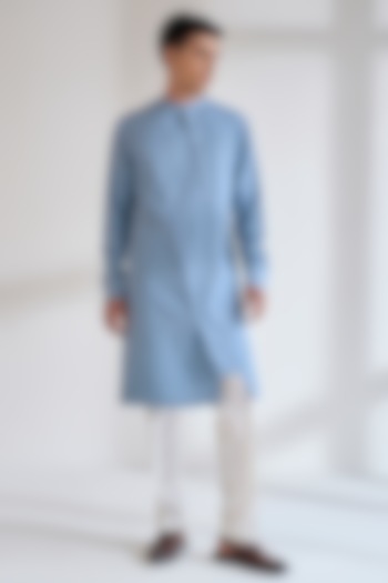 Mineral Blue Cotton Silk Kurta Set by Dhruv Vaish at Pernia's Pop Up Shop