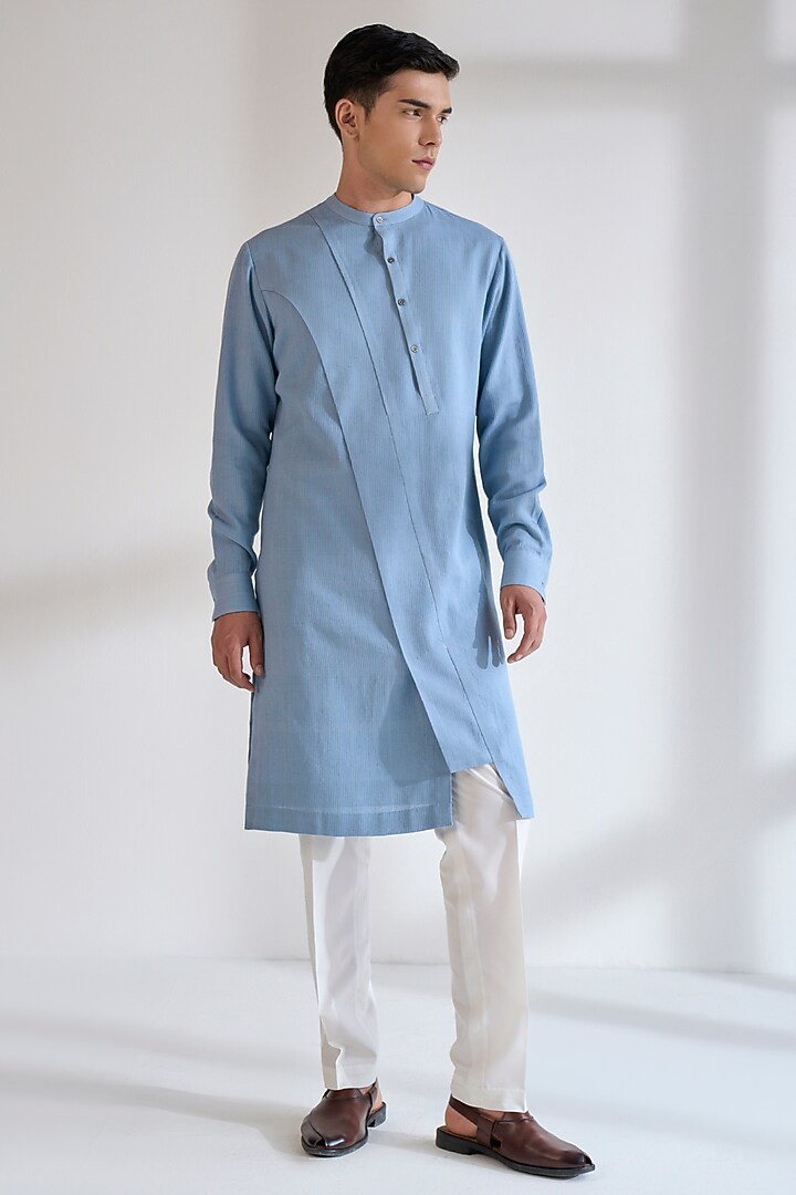 Mineral Blue Cotton Silk Kurta Set by Dhruv Vaish at Pernia's Pop Up Shop