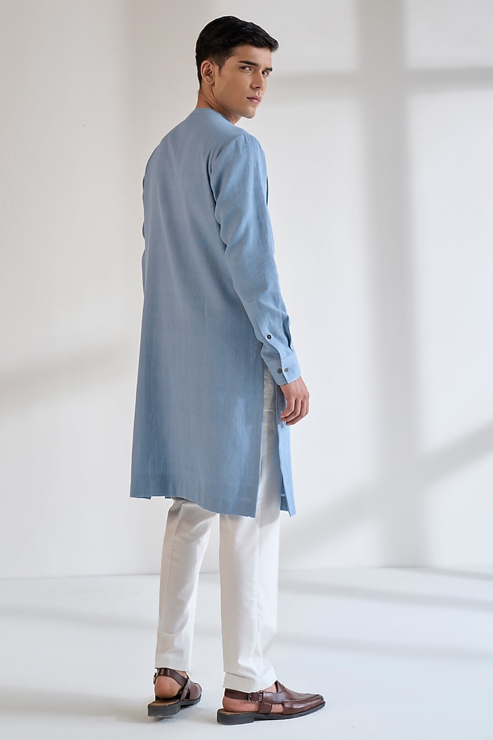 Mineral Blue Cotton Silk Kurta Set by Dhruv Vaish at Pernia's Pop Up Shop