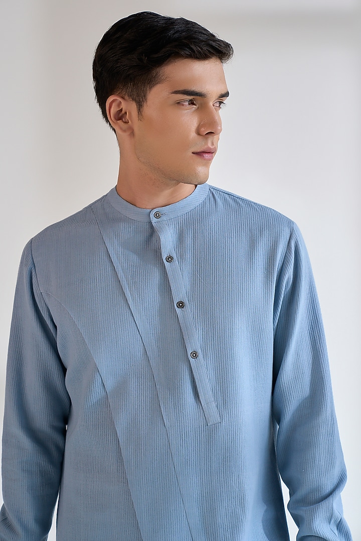 Mineral Blue Cotton Silk Kurta Set by Dhruv Vaish at Pernia's Pop Up Shop