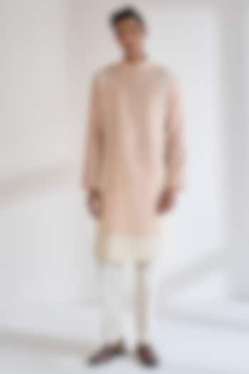 Sand Rose Cotton Silk Printed & Thread Embroidered Kurta Set by Dhruv Vaish
