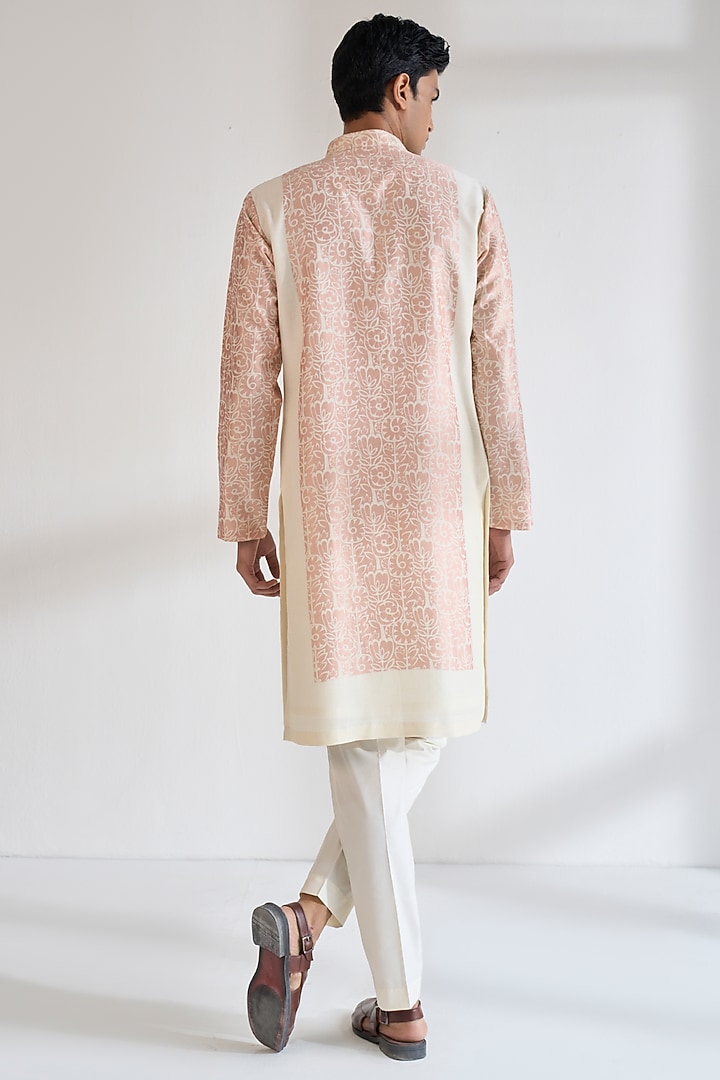 Sand Rose Cotton Silk Printed & Thread Embroidered Kurta Set by Dhruv Vaish at Pernia's Pop Up Shop