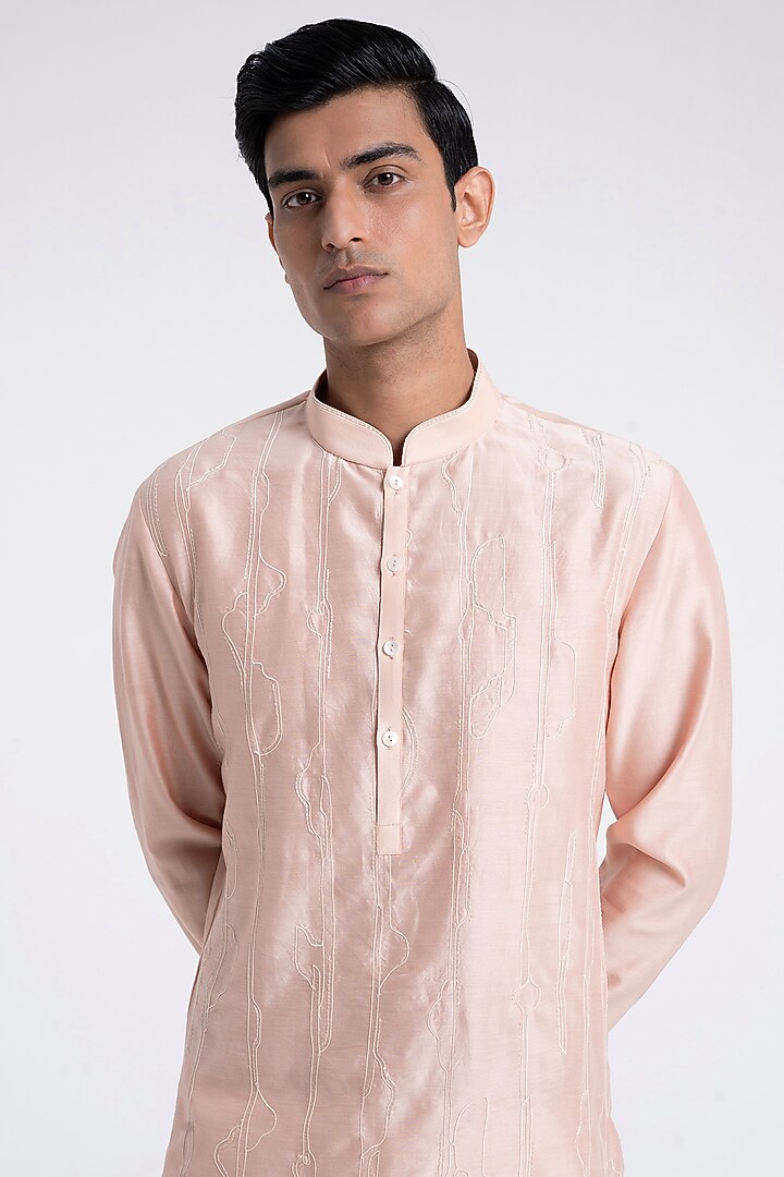 Sand Rose Chanderi Motif Embroidered Kurta Set by Dhruv Vaish at Pernia's Pop Up Shop
