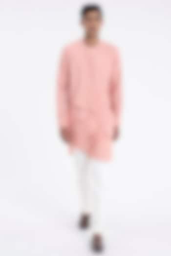 Onion Pink Cotton Silk Kurta Set by Dhruv Vaish