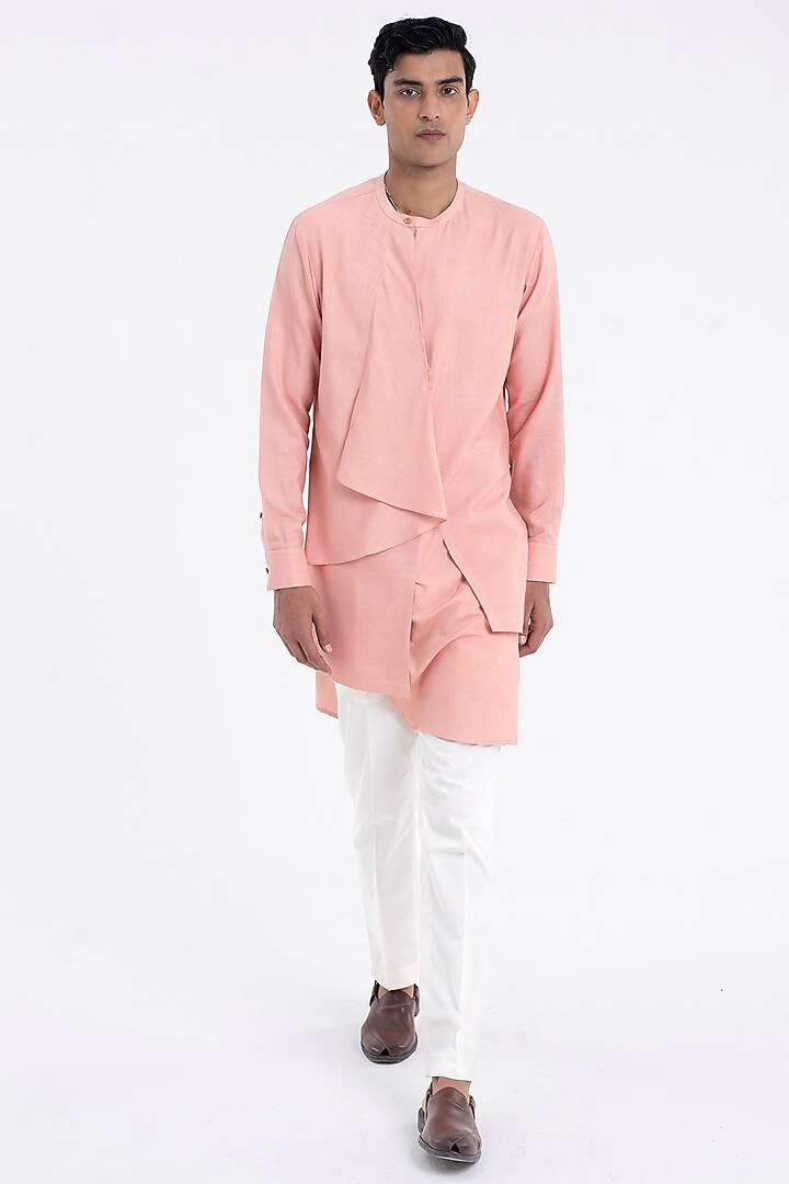 Onion Pink Cotton Silk Kurta Set by Dhruv Vaish