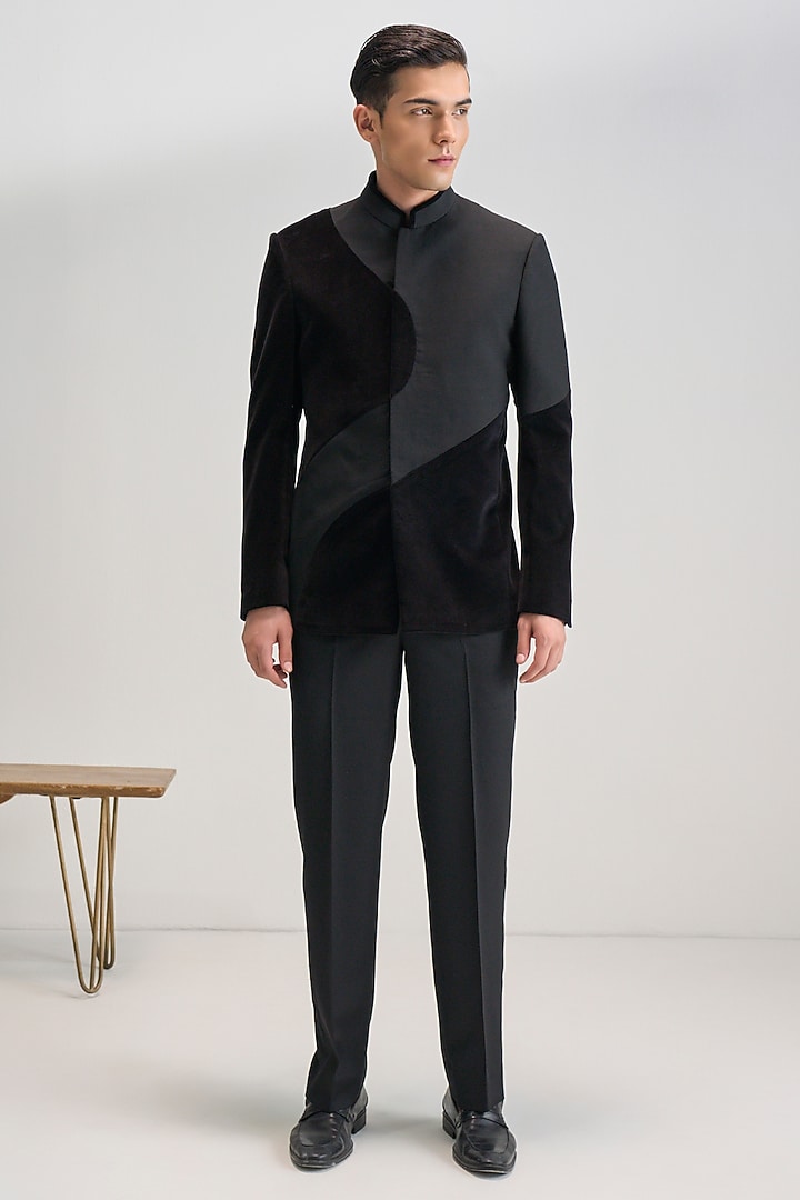 Black Velvet & Suiting Wedding Bandhgala by Dhruv Vaish at Pernia's Pop Up Shop