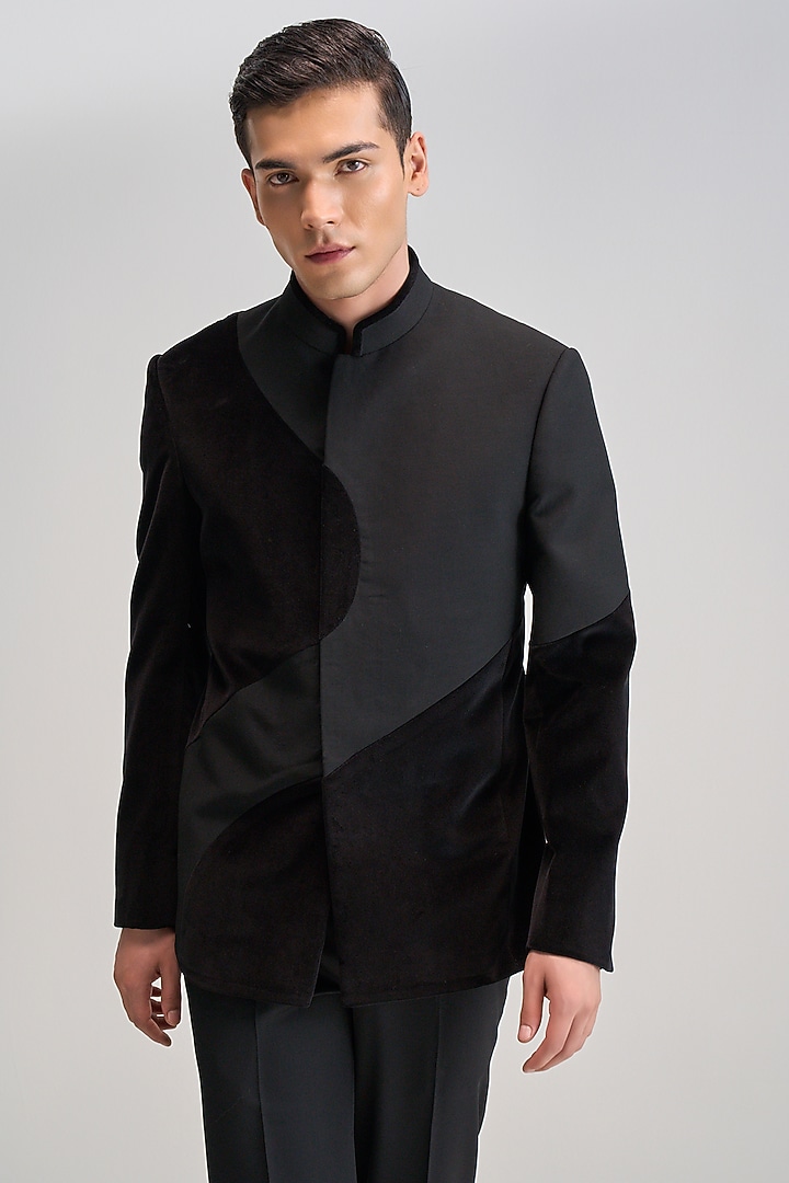 Black Velvet & Suiting Wedding Bandhgala by Dhruv Vaish at Pernia's Pop Up Shop