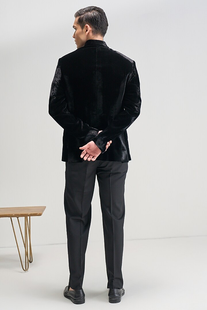 Black Velvet Embroidered Wedding Bandhgala by Dhruv Vaish at Pernia's Pop Up Shop