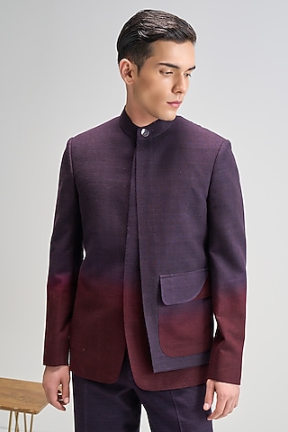 Purple Mauve Silk Bandhgala by Dhruv Vaish