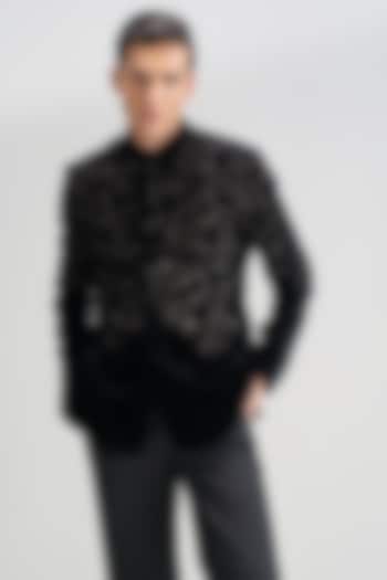 Black Velvet Zari Embroidered Groom Bandhgala by Dhruv Vaish at Pernia's Pop Up Shop