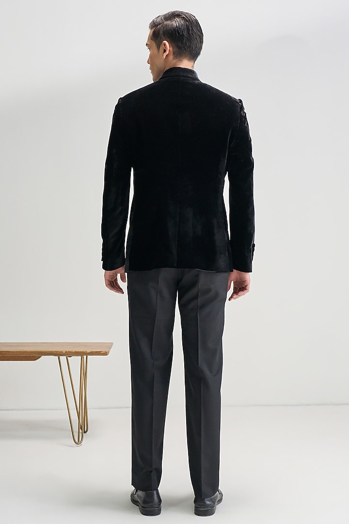 Black Velvet Zari Embroidered Groom Bandhgala by Dhruv Vaish at Pernia's Pop Up Shop