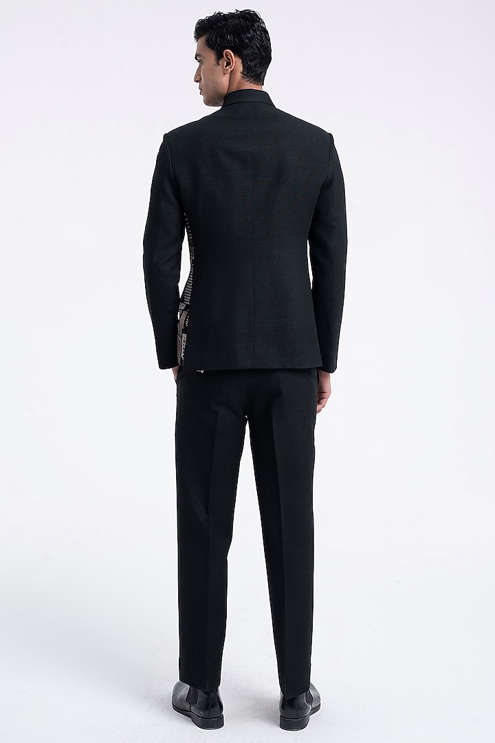 Black Silk Thread Embroidered Wedding Bandhgala by Dhruv Vaish at Pernia's Pop Up Shop