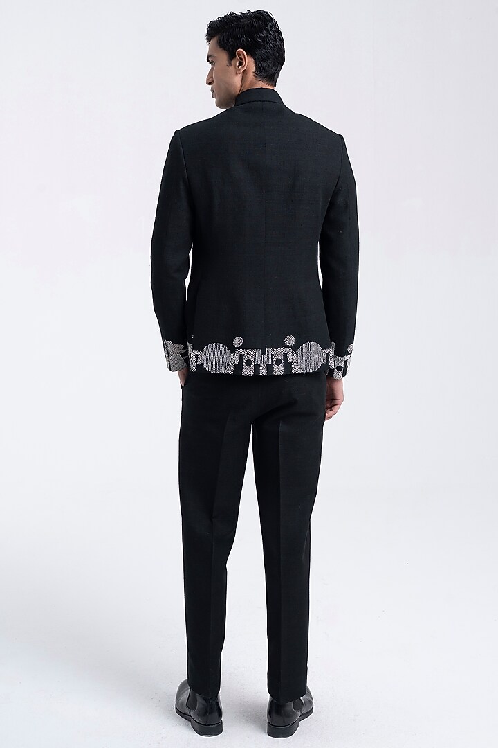 Black Silk Thread Embroidered Wedding Bandhgala by Dhruv Vaish at Pernia's Pop Up Shop