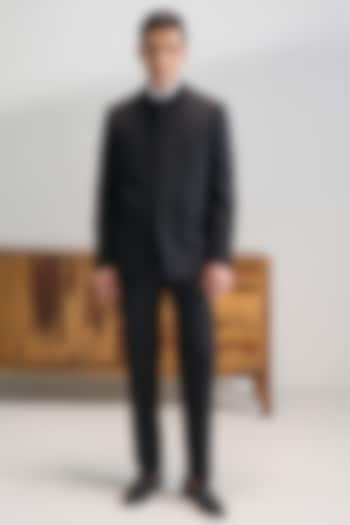 Black Suiting Bandhgala by Dhruv Vaish