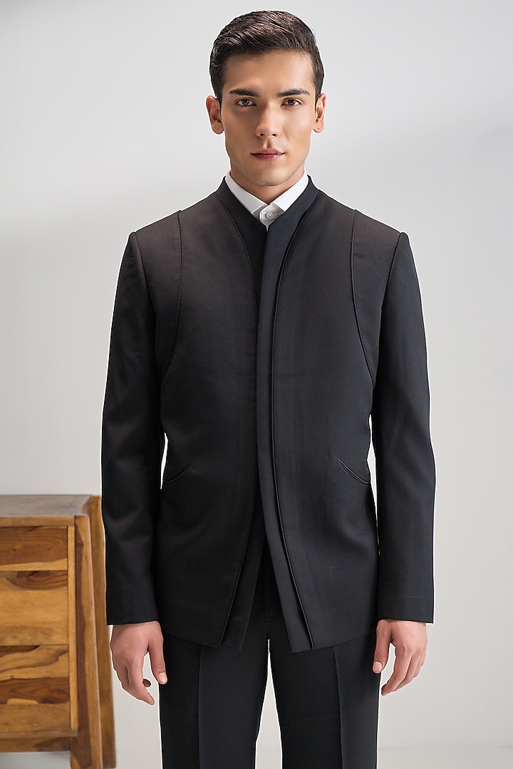 Black Suiting Wedding Bandhgala by Dhruv Vaish at Pernia's Pop Up Shop