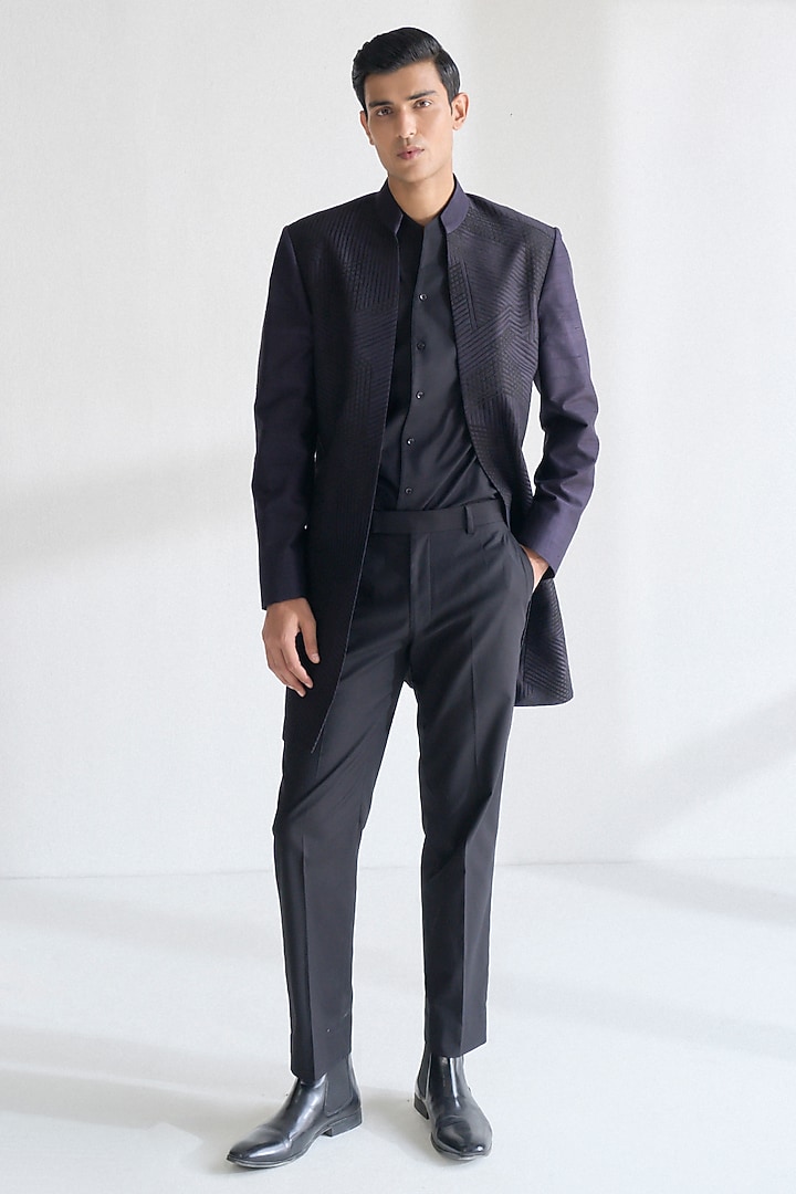 Oxidised Purple Silk Embroidered Sherwani by Dhruv Vaish