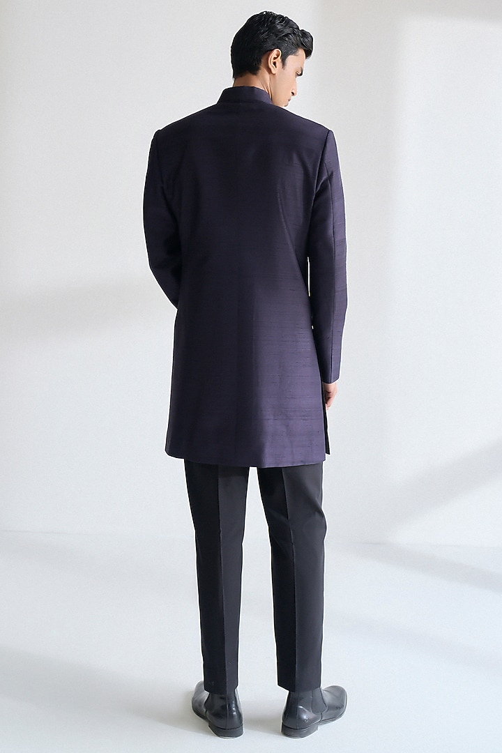 Oxidised Purple Silk Embroidered Wedding Sherwani by Dhruv Vaish at Pernia's Pop Up Shop