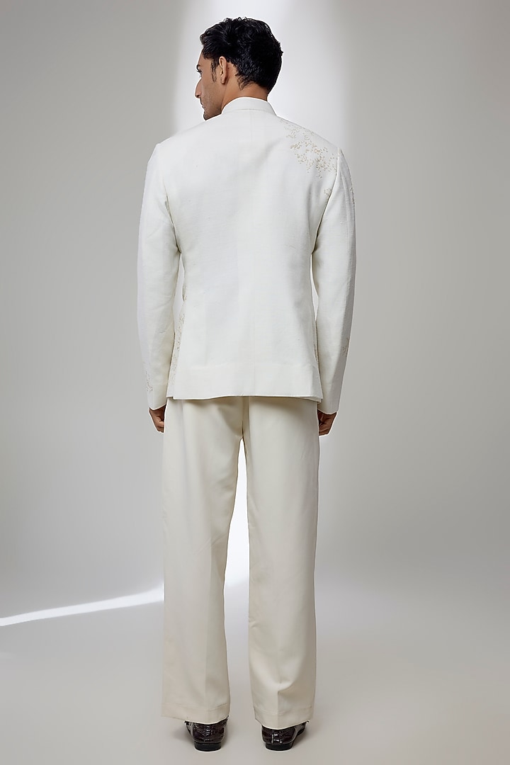 Ivory Silk Wedding Bandhgala by Dhruv Vaish at Pernia's Pop Up Shop