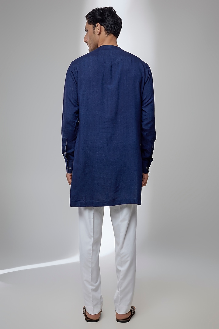 Navy Blue Silk Kurta Set by Dhruv Vaish at Pernia's Pop Up Shop
