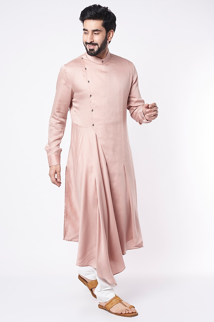 Sandrose Cotton Satin Draped Kurta Set by Dhruv Vaish at Pernia's Pop Up Shop