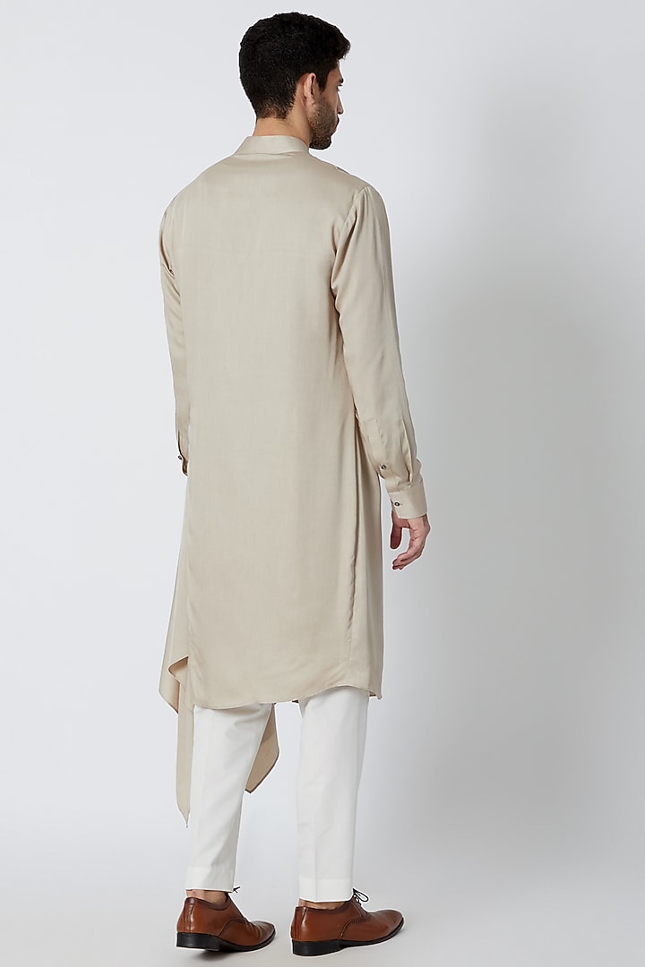 Light Beige Cotton Viscose Kurta by Dhruv Vaish at Pernia's Pop Up Shop
