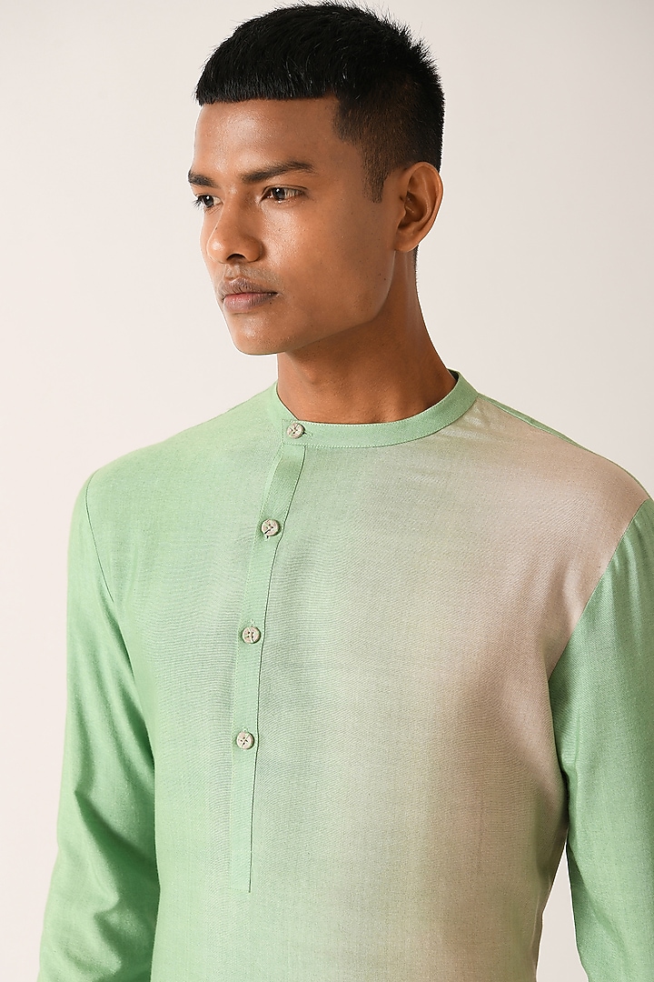 Yellow Linen Satin Hand Embroidered Kurta by Dhruv Vaish at Pernia's Pop Up Shop