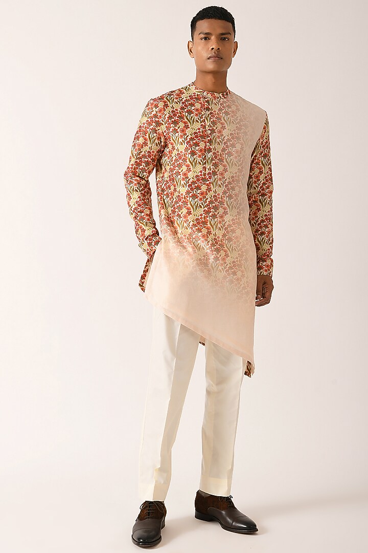 Ruby Field Cotton Silk Chanderi Printed Asymmetric Kurta Set by Dhruv Vaish at Pernia's Pop Up Shop