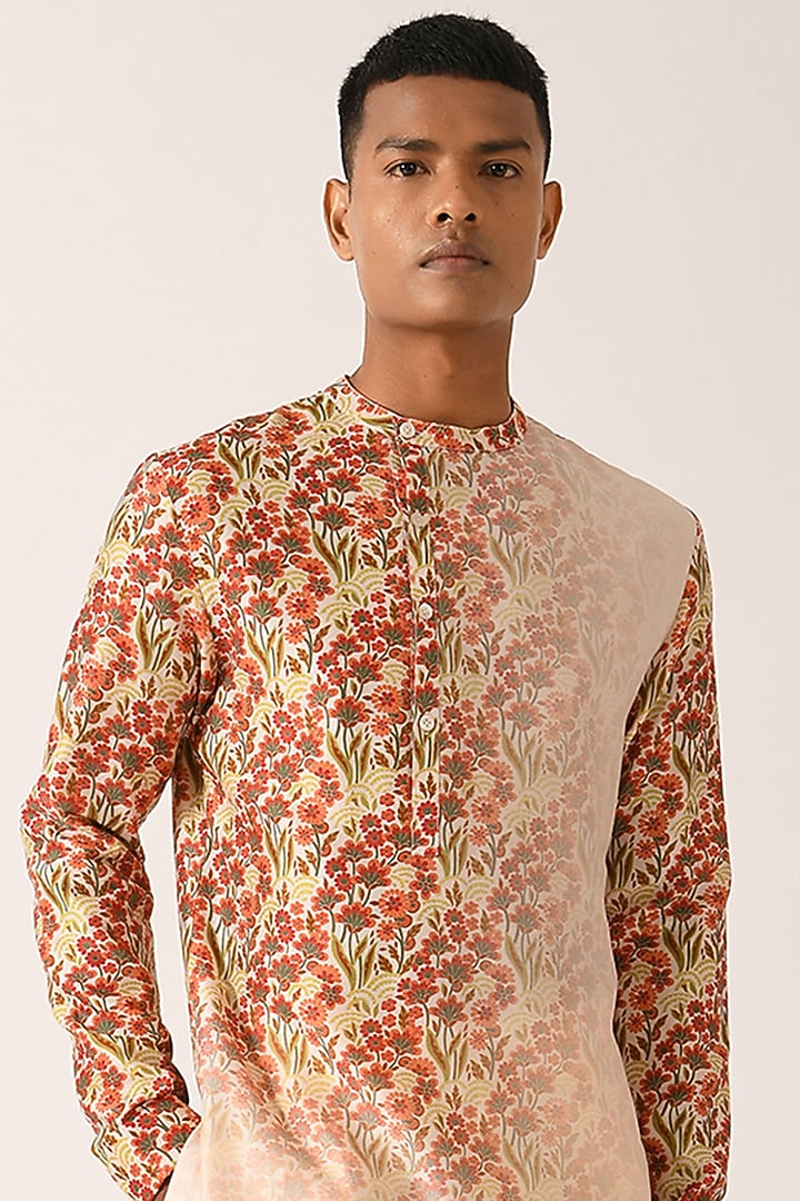 Ruby Field Cotton Silk Chanderi Printed Asymmetric Kurta Set by Dhruv Vaish at Pernia's Pop Up Shop