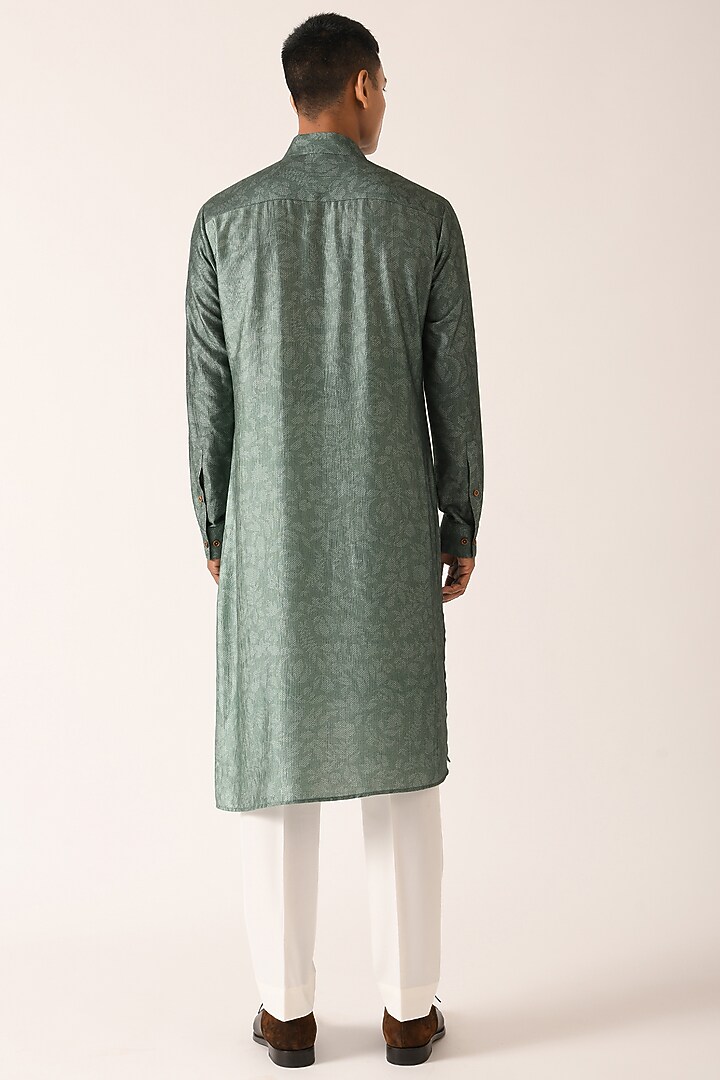 Pine Green Cotton Silk Asymmetric Kurta Set by Dhruv Vaish at Pernia's Pop Up Shop
