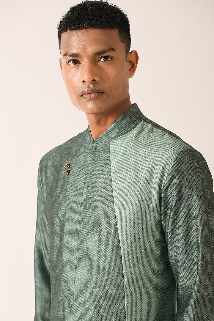 Pine Green Cotton Silk Asymmetric Kurta Set by Dhruv Vaish at Pernia's Pop Up Shop