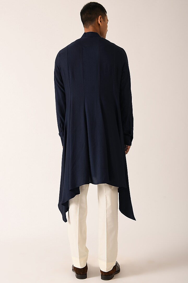 Navy Blue Flared Paneled Kurta Set by Dhruv Vaish at Pernia's Pop Up Shop