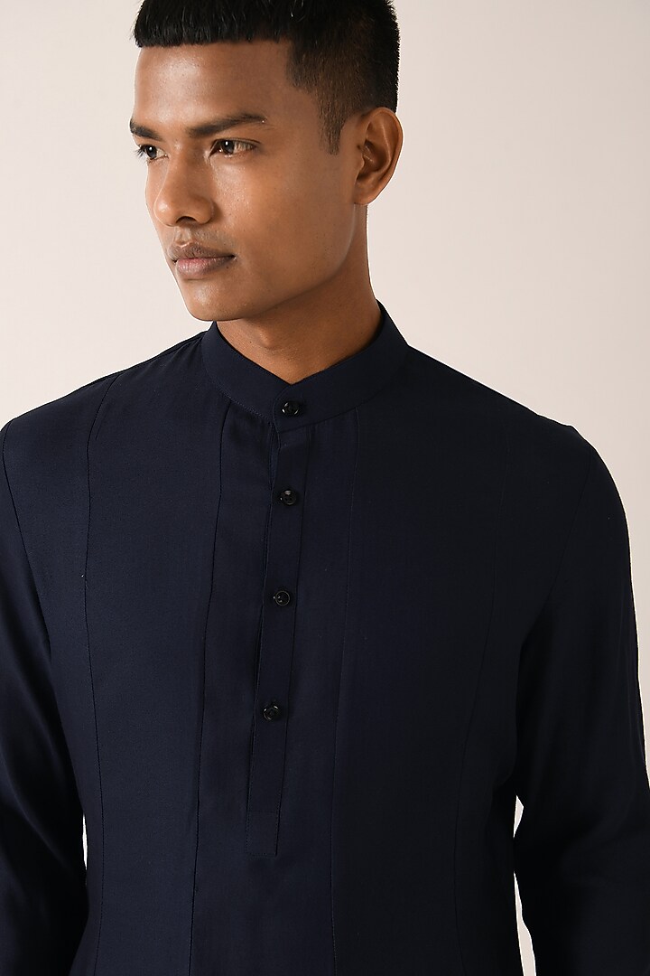 Navy Blue Flared Paneled Kurta Set by Dhruv Vaish at Pernia's Pop Up Shop