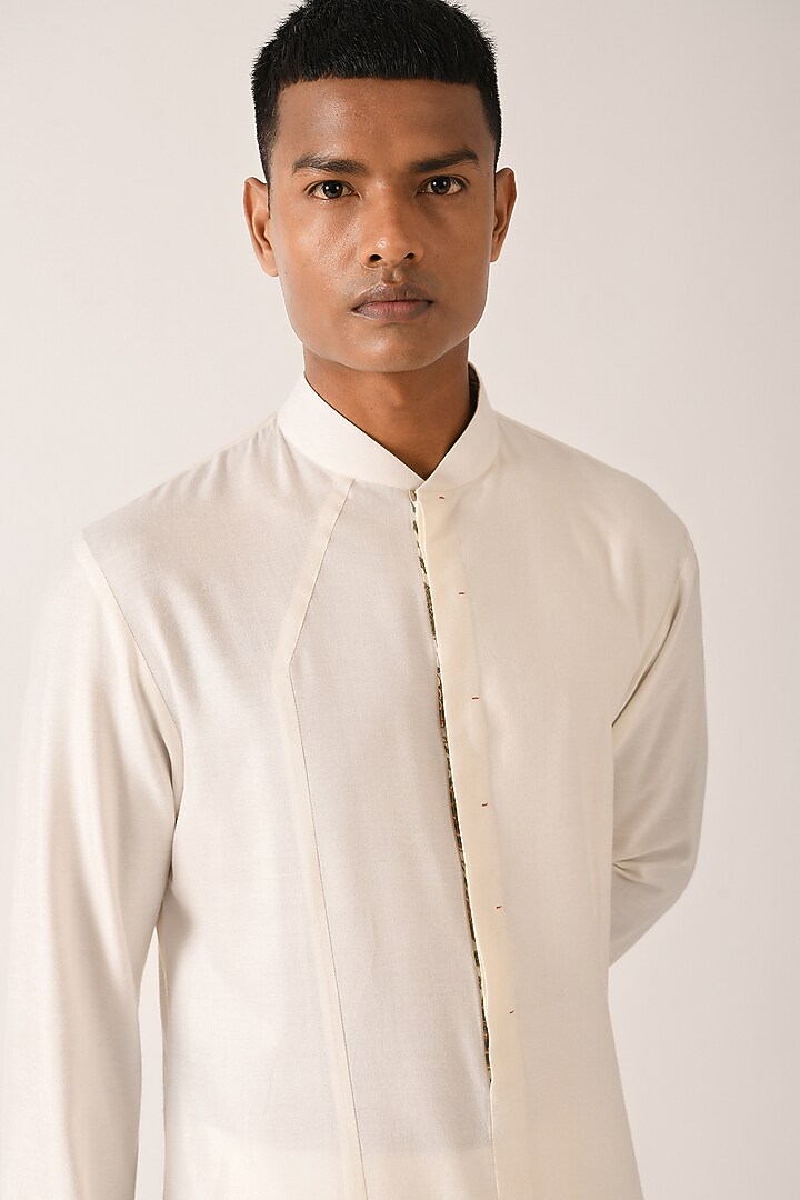 Vanilla-Color Cotton Silk Kurta Set by Dhruv Vaish at Pernia's Pop Up Shop