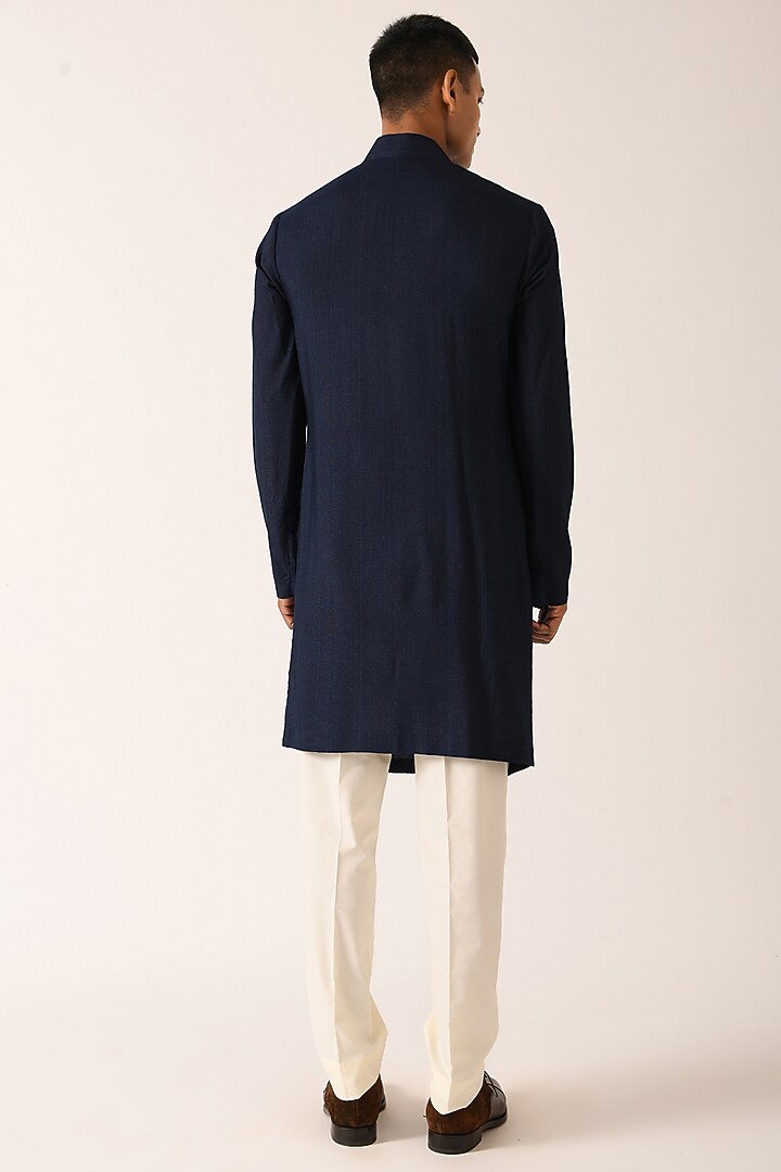 Navy Blue Cotton Silk Kurta Set by Dhruv Vaish at Pernia's Pop Up Shop