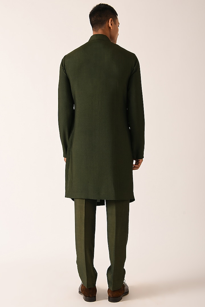 Olive Cotton Silk Kurta Set by Dhruv Vaish at Pernia's Pop Up Shop