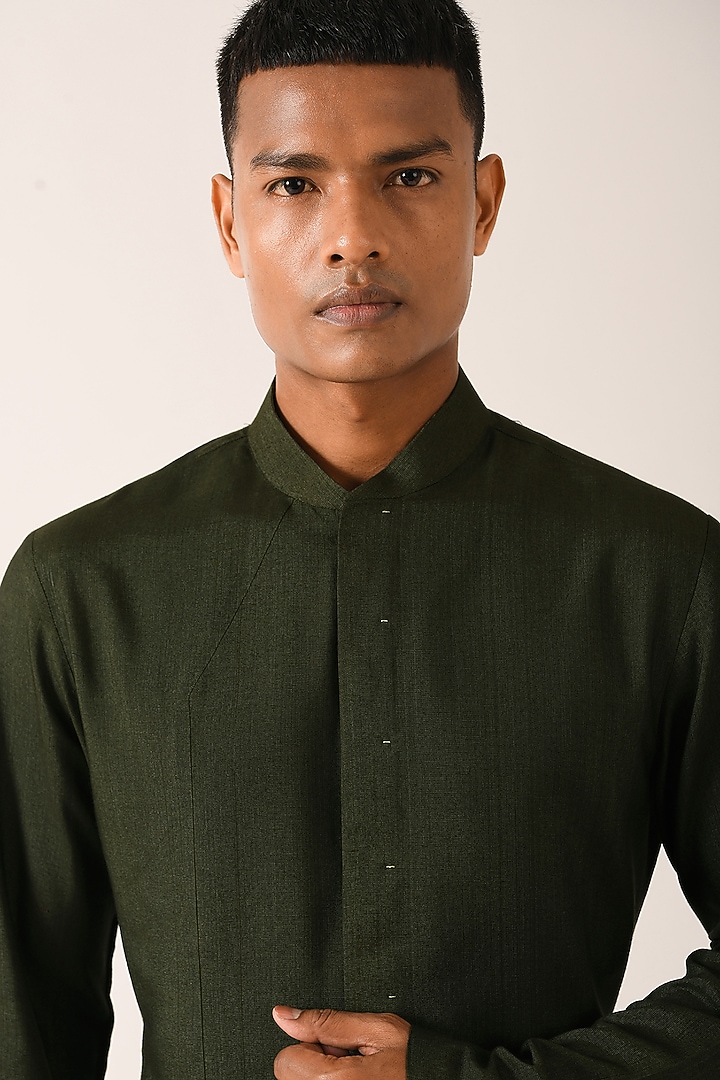 Olive Cotton Silk Kurta Set by Dhruv Vaish at Pernia's Pop Up Shop