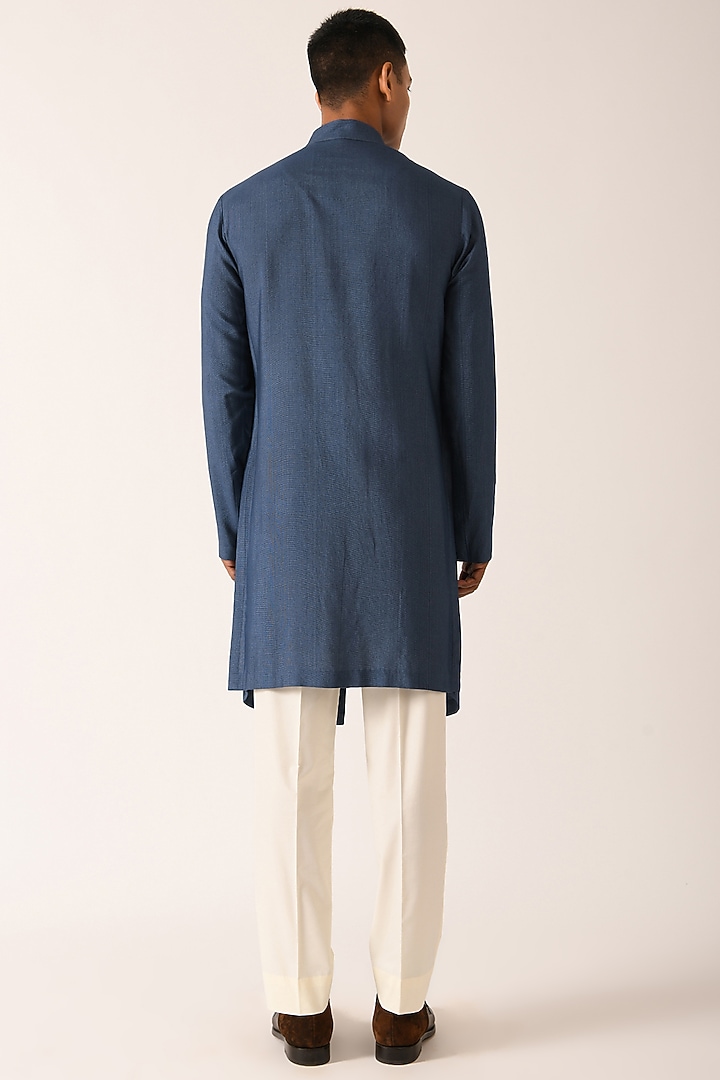 Yale Blue Cotton Silk Kurta Set by Dhruv Vaish at Pernia's Pop Up Shop