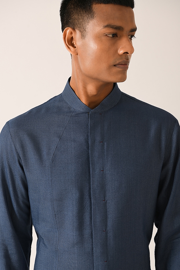 Yale Blue Cotton Silk Kurta Set by Dhruv Vaish at Pernia's Pop Up Shop