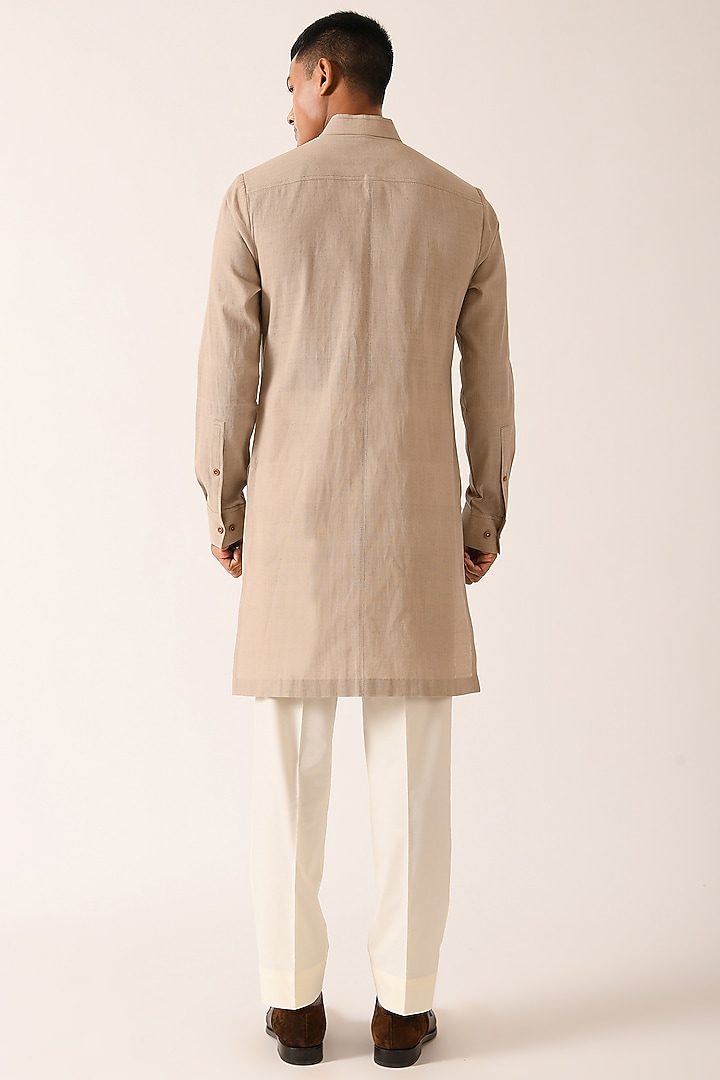 Moon Rock Handloom Cotton Double Flap Kurta Set by Dhruv Vaish at Pernia's Pop Up Shop