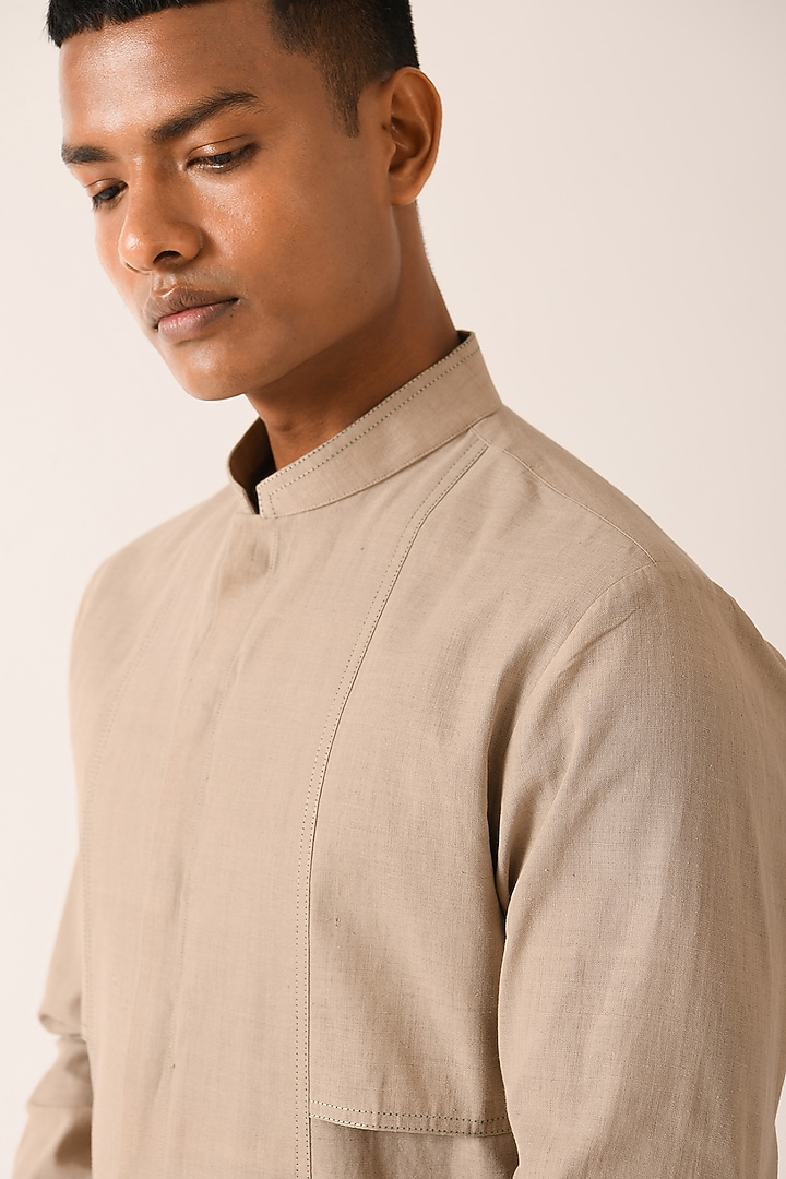 Moon Rock Handloom Cotton Double Flap Kurta Set by Dhruv Vaish at Pernia's Pop Up Shop