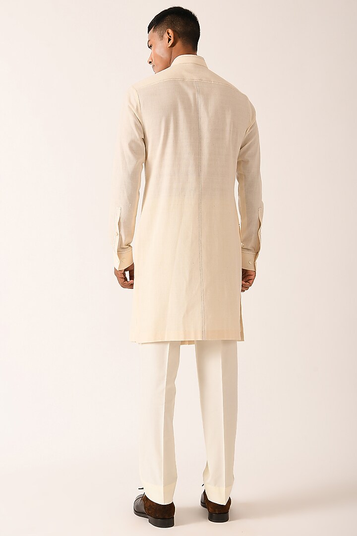 Vanilla Color Handloom Cotton Double Flap Kurta Set by Dhruv Vaish at Pernia's Pop Up Shop